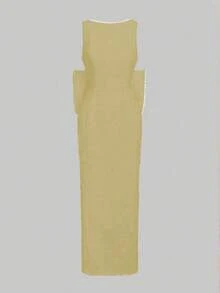 Big Bow Backless Split Thigh Dress - Yellow - View 7