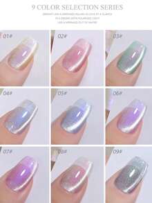 Miss Leia 1-9 15ml 春夏炫彩美人鱼猫眼凝胶指甲油。采用全新极光玻璃珠猫眼设计。流行色，透明凝胶质地。适合新手。UV/LED灯固化。可浸泡，实现半永久性美甲。适用于美容院和美甲沙龙。DIY、居家、节日礼物（女士）。美甲艺术。指甲 - 彩色 - 查看 8