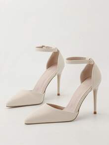 Tacones altos con punta estilizada y diseño calado, sandalias de tacón de aguja súper alto con punta puntiaguda y escote bajo para mujer - Albaricoque - Ver 1