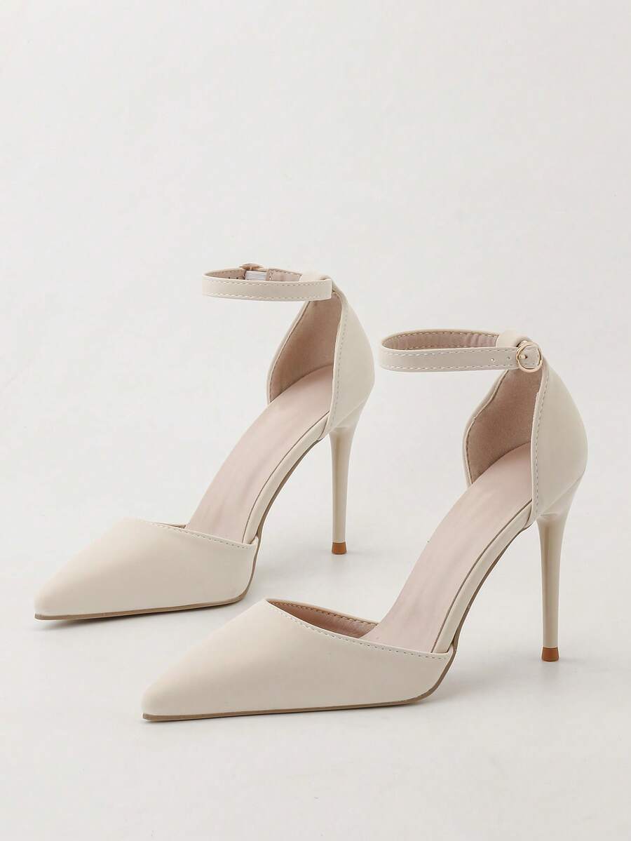 Tacones altos con punta estilizada y diseño calado, sandalias de tacón de aguja súper alto con punta puntiaguda y escote bajo para mujer - Albaricoque - Ver 1