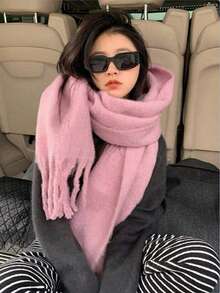 1pc Women's Casual Solid Pink Scarf, Suitable For Keeping Warm During Early Mornings And Evenings In Winter - Baby Pink - View 2