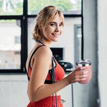 12oz Wine Tumbler With Lid, Stainless Steel Travel Mugs Stemless Double Wall Insulated Coffee Cup, Insulated Wine Glasses Travel Tumbler Cold Hot Drinks Pink, 1 - 淺粉紅色 + 1 - 查看 7