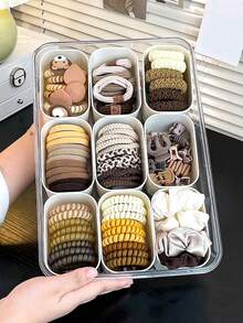 1个优雅发饰收纳罐，创意按压盖收纳盒，可收纳发夹、发圈、发带、化妆海绵、化妆刷，防水防尘，适合宿舍、酒店、卧室、梳妆台装饰。 - 透明白 - 查看 4