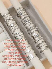 30pcs/Set Bohemian Geometric Pattern Knuckle Rings Set, Women's Finger Rings, Fashion Party Jewelry Accessories