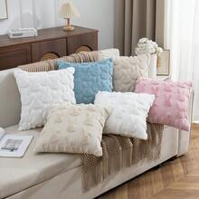 2pcs Quilted Embroidered Plush Pillow Covers, Easter Style Square Cushion Covers For Home Decor, Living Room, Bedroom, Sofa, Suitable For All Seasons - Beige - View 3