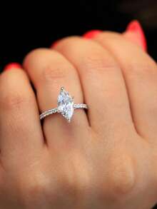 1pc 2ct Romantic And Brilliant Six-Prong Marquise-Cut Melee Moissanite Wedding Ring, S925 Sterling Silver Luxury Engagement Ring, Promise Ring, Anniversary Ring, Women's Jewelry Gift, New Year's Gift - Six-pronged Horse-eye Moissanite Ring - 2CT - View 4