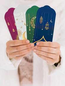 6件套 - 月亮城堡图案祝福信封、节日礼品信封和钱包套装，精美礼品 - 彩色 - 查看 1