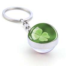 1Pc Lucky Four-Leaf Clover Glass Ball Pendant Keychain Irish St. Patrick's Day Gift Birthday, Party, Festival Gift - Silver - View 9