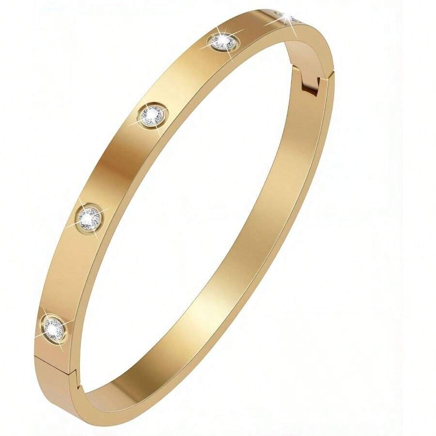 Gold Bracelets Women Friendship Love Bangle Bracelets 14K Gold Plated Stainless Steel Bracelet Jewelry Valentines Birthday Gifts Women Stocking Stuffers - vàng-10 + 6,5" - Xem 1