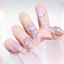 24 Strips Nail Chains, Silver Gold Metal Nail Art Chains Punk Luxury Pearl Gem 3D Nails Arts Charms Glitter Design For Women Nails Art - 白色 - 查看 3