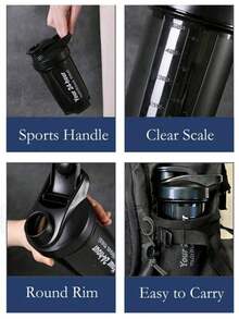 1pc 500ml Sports Shake Bottle, For Protein Mixing Mixer, Leak-Proof Portable Transparent Shake Cup For Exercise, Portable Fitness Bottle, Mixer Cup, Gym Shake Bottle, Outdoor Portable Plastic Drink Cup (Black), Christmas Holiday Gift Sports Bottle, Outdoor Water Bottle - Multicolor - View 9