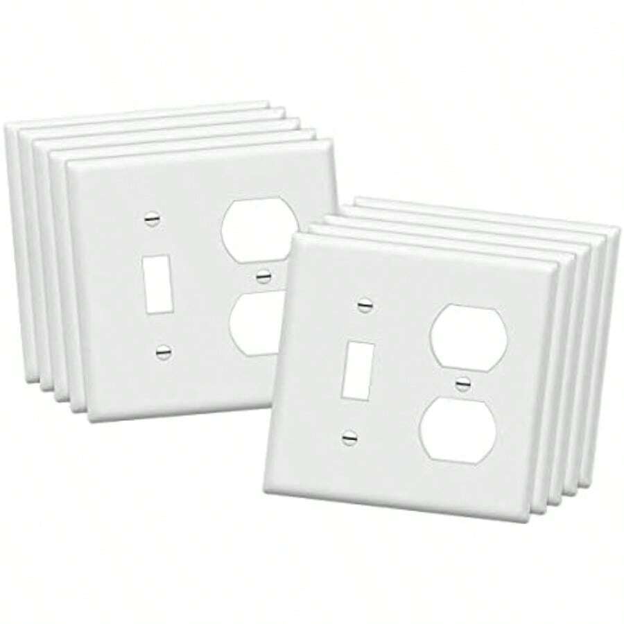 ENERLITES - Interruptor de luz de palanca combinado o toma de receptáculo dúplex placa de pared de metal, resistente a la corrosión, tamaño de 2 bandas 4.5 x 4.5 pulgadas, 771121, acero inoxidable 430(1. Blanco) - Multicolor - Ver 1