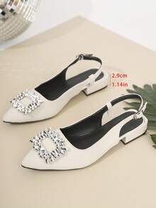 Nuevos zapatos de fiesta con puntera plana y hebilla de cristal de moda para exteriores, zuecos cerrados de punta negra sin cordones, sandalias - Beis - Ver 7