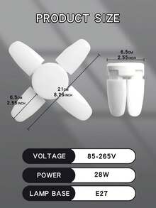 Składana żarówka LED E27 z łopatkami wentylatora, światło z timerem, AC85-265 V, 28 W, żarówka LED o wysokiej jasności, odpowiednia do domowych lamp sufitowych, miniaturowych lamp składanych, lamp wiszących i innego małego oświetlenia wewnętrznego - Biały - Zobacz 11