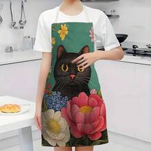 1pc Cat Pattern Printed Apron, 100% Polyester, Sleeveless, Neck Strap Design, Suitable For Cooking, Baking And Entertainment, Great For Home Kitchen, Parties, Outdoor BBQ, Baking Apron | Vibrant Apron | Polyester Apron | Printed Apron - Multicolor - View 6