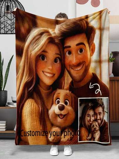 1pc Customized Blanket With Photo, Specially Soft Personalized Blanket, High-Definition Printed Custom Photo Blanket, Comfortable Customized Blanket. Customized Gift, Suitable For Girls, Boys, Adults, Grandparents, Daughters, Sons, Sisters, Parents, Valentine's Day Gift. Lightweight, Soft, Comfortable, Suitable For Bed, Sofa, Camping, Travel, All Seasons, Camping Equipment, Camping Essentials