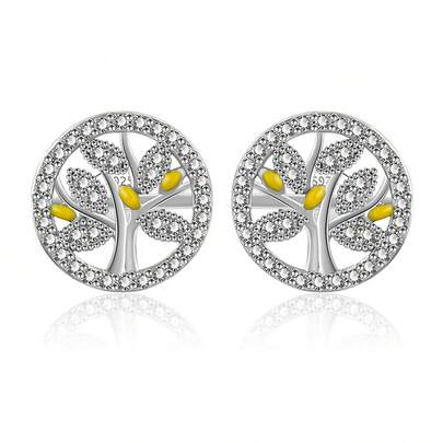 1pc 925 Sterling Silver Cubic Zirconia Tree Of Life Stud Earrings, Fashionable For Women, Suitable For Daily Wear, Gatherings, Commuting, And Gift Giving
