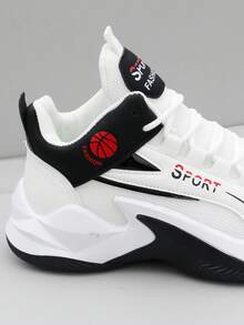 Men's Leather Basketball Shoes, High-Top Sports Shoes, 2025 Autumn/Winter New Arrival, Suitable For Teenagers, Outdoor Sports, Shock-Absorbing - Black - View 3