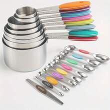8/9/17pcs Set, Measuring Cup And Spoon Set, Stainless Steel Measuring Cups And Magnetic Measuring Spoons Set, Double-Sided Magnetic Measuring Spoons Set, Graduated Measuring Cup And Spoon Gap Set, 8pcs Stainless Steel Measuring Cups, 9pcs Magnetic Measuring Spoons, For Dry Powder And Liquid Ingredient Measuring Tools, Kitchen Small Tools, Kitchenware, Kitchen Accessories, Household Kitchen Items - Multicolor - View 8