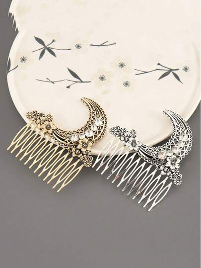 1pc Elegant Vintage-Style Moon-Shaped Hair Comb, Creative Hair Accessory