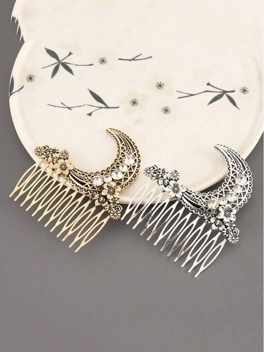 1pc Elegant Vintage-Style Moon-Shaped Hair Comb, Creative Hair Accessory