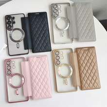 适用于三星 Galaxy S26 Ultra、S25 FE、S24 Plus、S23+、S25 Edge、S22、A07、A15、A16、A17、A55、A56 的时尚奢华菱形 PU 皮革钱包式手机壳,带卡槽,支持磁吸无线充电,全包防震保护套 - 粉色 - 查看 9