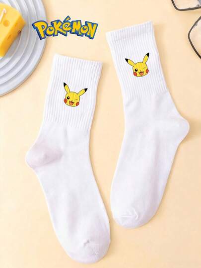  Pokemon 1 par söta tecknade tryck, andningsbara mjuka korta strumpor, förstärkt häl och tå för hållbarhet, unisex för alla årstider