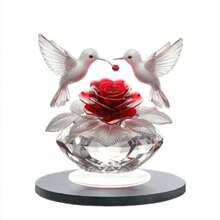 Decoração de Beija-Flor Rosa Acrílica 2D - Ornamento Transparente 2D, Perfeito para Presentes de Aniversário e Formatura, Decoração de Mesa Cristalina, Decoração de Mesa Plana - Multicolorido - Visão 4