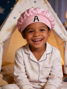 1pc Toddler/Kids 26 Letter Smooth Satin Sleep Cap, Fashionable & Comfortable, Breathable Anti-Slip, Daily Hair Care Hat - Pink - View 5