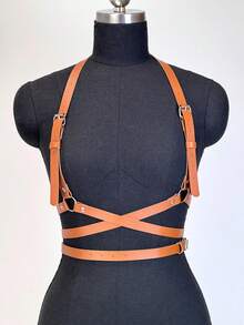 1pc Women's Elegant Coffee Color PU Leather Chest & Waist Harness Belt, Streetwear Body Decor Suitable For Daily Commute, Festivals, Parties
