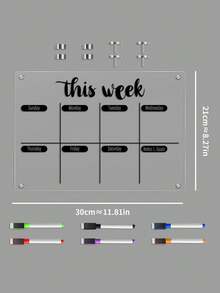 1pc Weekly Planner Transparent Acrylic Refrigerator Magnet Board (6 Magnetic Dry-Erase Pens Included), 2mm Thick Acrylic Weekly Planner Board With Magnetic Pens, Erasable, For Fridge, Wall, Office Calendar - Multicolor - View 13