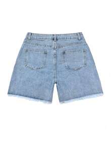 Women's Casual Frayed Hem Denim Shorts With Pockets Summer - Light Wash - View 5