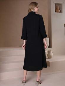 2026 New Style Ramadan Traditional Elegant Embroidered Gold Beaded V-Neck 3/4 Sleeve Dress JALABIA For Women - Black - View 11