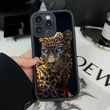 Patrón de Leopardo de Ojos Azules con Incrustaciones de Diamantes, Patrón de Caricatura Creativo Personalizado de Alta , Nueva Funda de Teléfono de Ojos de Cielo, Divertida y Única, Regalo de Moda Simple y Moderno para Hombres y Mujeres, Compatible con iPhone 17 16 15 14 13 12 11 PLUS PROMAX PRO Series - Colores mixtos - Ver 1