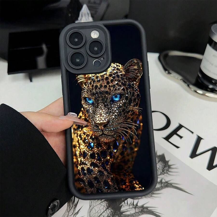 Patrón de Leopardo de Ojos Azules con Incrustaciones de Diamantes, Patrón de Caricatura Creativo Personalizado de Alta , Nueva Funda de Teléfono de Ojos de Cielo, Divertida y Única, Regalo de Moda Simple y Moderno para Hombres y Mujeres, Compatible con iPhone 17 16 15 14 13 12 11 PLUS PROMAX PRO Series - Colores mixtos - Ver 1