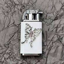 Double Flame Open Flame Direct Flow Two Flame Windproof Handmade Lighter Refillable Direct Flow High-Value High-End Accessories Lighter Without Gas - 白蝴蝶 - 查看 5