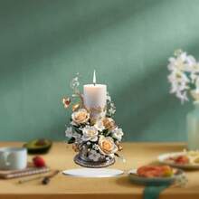 2 Peças Suporte Decorativo de Vela Acrílico Estilo Boêmio Plano com Base - Decoração Floral de Mesa de Plástico para Quarto, Casa e Escritório, Sem Necessidade de Eletricidade, Presente Ideal para Ano Novo - Multicolorido - Visão 5