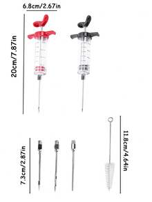5支/2支装火鸡腌料注射器，带3根针头的肉类注射器，厨房烹饪调味料注射工具，适用于家禽、烤肉、烘焙，使调味料均匀渗透。