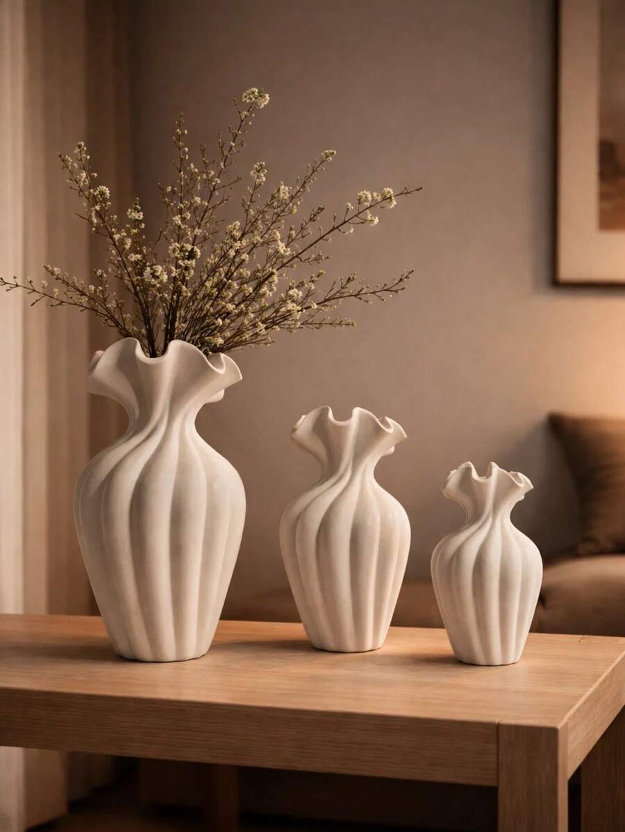 哑光雕塑花瓶，现代装饰落地/桌面花瓶，极简北欧风格家居装饰，优雅客厅和餐桌摆件，婚礼和圣诞节装饰，礼品创意，闺蜜礼物，女士冬季礼物