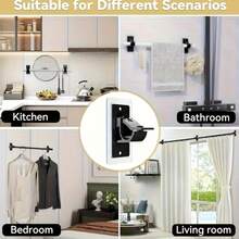 两套免打孔窗帘杆，自粘式PET窗帘杆，赠送钉子和窗帘杆挂钩，适用于浴室和客厅 - 彩色 - 查看 6