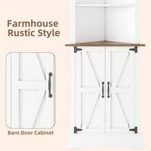 Farmhouse Corner Storage Cabinet With Doors, Tall Corner Cabinet With Shelves For Living Room, 5-Tier Corner Shelf With Home Space Saver For Bathroom, Hallway, White/ Grey/ Dark Oak - 白色 - 查看 4