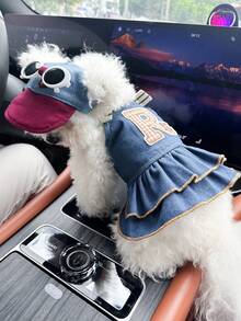 PETCIRCLE 2件套宠物服装，狗狗猫咪套装，小型犬幼犬服装，可爱舒适的连衣裙，带有字母熊装饰和白色时尚眼镜帽 - 彩色 - 查看 9