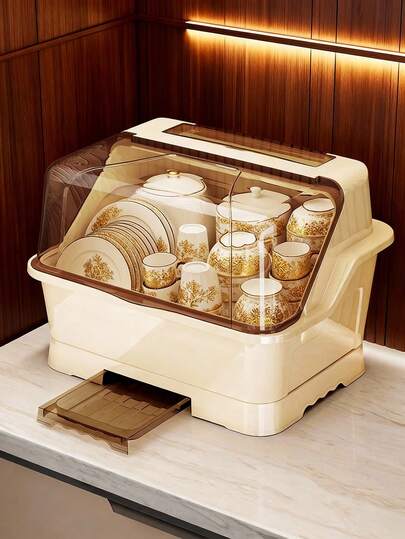 1 pieza Escurridor de cocina grande con tapa, estante para platos, tazones, cubiertos, organizador de almacenamiento para el hogar