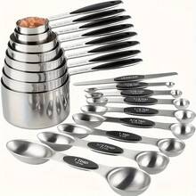 8/9/17pcs Set, Measuring Cup And Spoon Set, Stainless Steel Measuring Cups And Magnetic Measuring Spoons Set, Double-Sided Magnetic Measuring Spoons Set, Graduated Measuring Cup And Spoon Gap Set, 8pcs Stainless Steel Measuring Cups, 9pcs Magnetic Measuring Spoons, For Dry Powder And Liquid Ingredient Measuring Tools, Kitchen Small Tools, Kitchenware, Kitchen Accessories, Household Kitchen Items - Multicolor - View 1