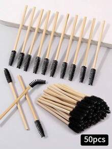50/100支装竹柄睫毛刷、化妆刷、睫毛梳、睫毛膏涂抹器、睫毛夹、化妆工具 - 彩色 - 查看 2