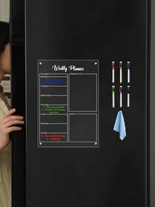 Magnetic Transparent Acrylic Weekly Planner Board, Erasable Magnetic Refrigerator Sticker (Includes 6 Random Color Whiteboard Markers, 1 Random Color Cleaning Cloth) Birthday Gifts Graduation - White - View 13
