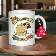 1 Cute Pug Coffee Mug With Lazy Pug Design And "Dragging Butt" Paw Print - Funny Pet Lover Gift, Dishwasher Shatterproof Cup, Suitable For Pug Owners, Birthday/Christmas/Mother's Day Gift (White Pug Themed Drinkware) - 綠色 - 查看 1