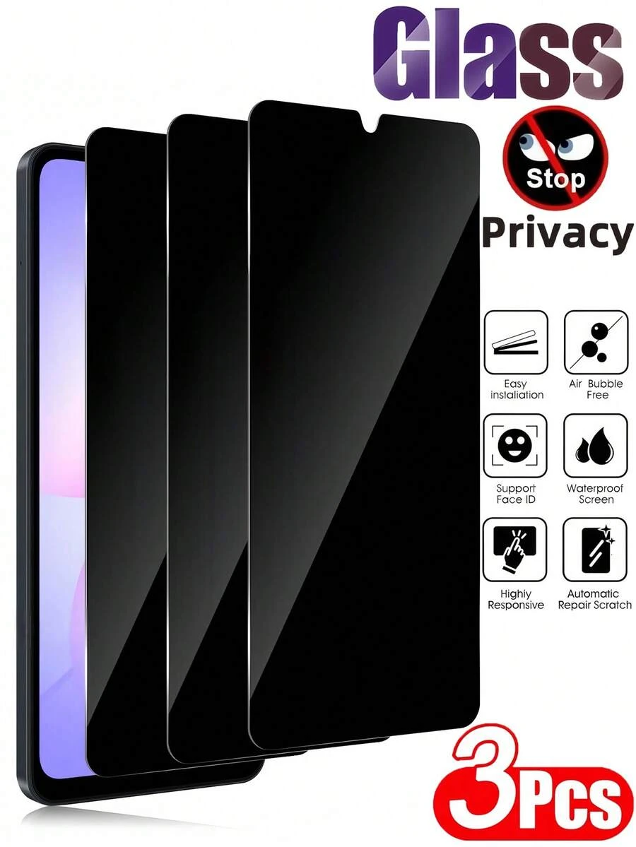 隐私防窥手机膜 3 片装 9H 钢化玻璃屏幕保护膜，防窥隐私保护，防碎裂，防刮擦，兼容三星 Galaxy S26 S25 S24 Ultra A57 A56 A37 A36 A17 A26 / 17 16 15 14 13 12 11 Pro Max 系列 / 15T 14T Note 13 14 12 14C 13C 4G 5G，办公室/地铁防窥保护膜，兼容 ，春季复活节礼物派对