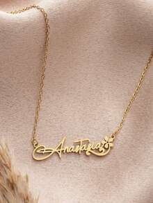 1PC Custom Personalized Simple DIY Name Necklace Stainless Steel Jewelry, Personalized Minimalist Style, Suitable For Gifts For Friends,Gold,Stylish,Vintage,Unisex,Hipster,Simple,Casual,Custom,Personalized,Unique,Ideal Gifts For Him,Ideal Gifts For Her,Her,Boyfriend,Girlfriend,Dad,Mom,Family,Friends,For Anniversaries,For Birthdays,For Graduation,For Prom,For Party,Gold Jewelry,New Year Glamour