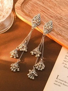 1PC Bohemian Bell Diamond-Studded Earrings Fashion Retro Elegant Earrings Jewelry - H4183 古銀 - 查看 9